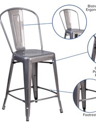 Geralt 24" Modern Counter Height Stool with Powder Coated Metal Frame in Clear Coated Finish for Indoor Use