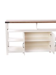 Green River 60" Media Console In White With Rustic Oak Top For 55+ Inch TV's With Open And Closed Storage