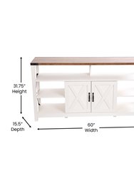 Green River 60" Media Console In White With Rustic Oak Top For 55+ Inch TV's With Open And Closed Storage