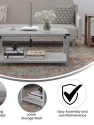 Green River Modern Farmhouse Engineered Wood Coffee Table And Powder Coated Steel Accents In Aspen Gray