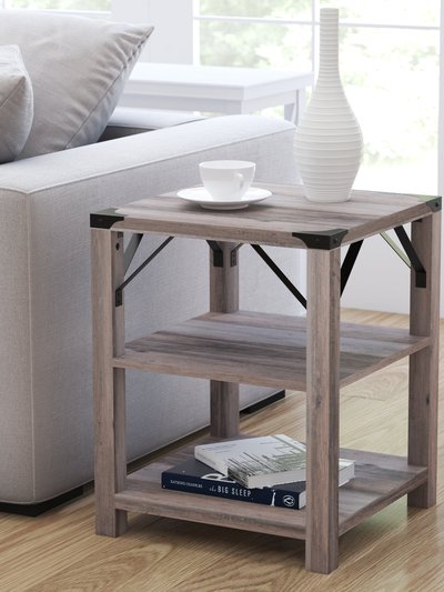 Merrick Lane Green River Modern Farmhouse Engineered Wood End Table With Two Tiered Shelving And Powder Coated Steel Accents In Gray Wash product