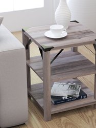 Green River Modern Farmhouse Engineered Wood End Table With Two Tiered Shelving And Powder Coated Steel Accents In Gray Wash