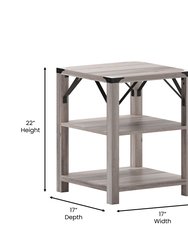 Green River Modern Farmhouse Engineered Wood End Table With Two Tiered Shelving And Powder Coated Steel Accents In Gray Wash