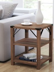 Green River Modern Farmhouse Engineered Wood End Table With Two Tiered Shelving And Powder Coated Steel Accents In Rustic Oak - Rustic Oak