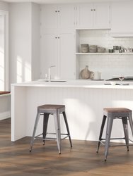 Hamburg 24 Inch Tall Clear Coated Gray Metal Bar Counter Stool With Textured Walnut Elm Wood Seat - Gray