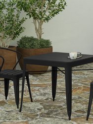 Hara 31.5" Square Indoor/Outdoor Black Steel Patio Dining Table For 4 - Black