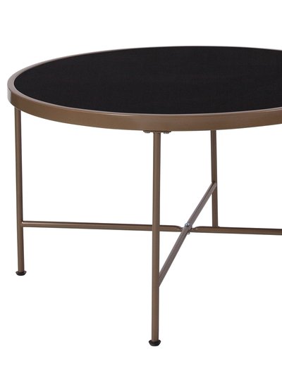 Merrick Lane Harriet Tempered Glass Coffee Table In Black With Matte Gold Round Metal Frame product