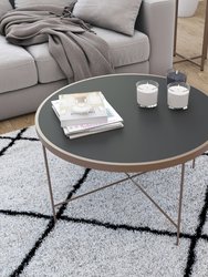 Harriet Tempered Glass Coffee Table In Black With Matte Gold Round Metal Frame