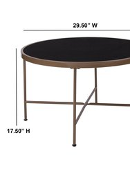Harriet Tempered Glass Coffee Table In Black With Matte Gold Round Metal Frame