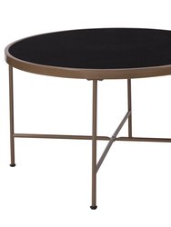 Harriet Tempered Glass Coffee Table In Black With Matte Gold Round Metal Frame - Black With Matte Gold