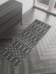 Ivory Bohemian Low Pile Rug with Dark Gray Geometric Design