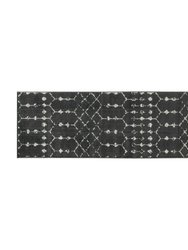 Ivory Bohemian Low Pile Rug with Dark Gray Geometric Design