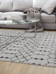 Ivory Bohemian Low Pile Rug with Gray Geometric Design
