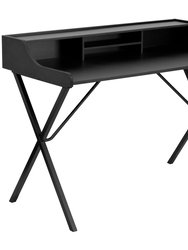 Jordi Desk Contemporary Black Office Computer Writing Desk With Top Shelf and Center Storage Compartments