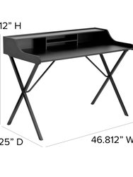 Jordi Desk Contemporary Black Office Computer Writing Desk With Top Shelf and Center Storage Compartments
