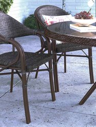 Kailua Dark Brown Wicker Rattan Patio Chair With Curved Back And Red Aluminum Bamboo Frame - Dark Brown