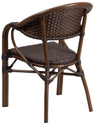 Kailua Dark Brown Wicker Rattan Patio Chair With Curved Back And Red Aluminum Bamboo Frame