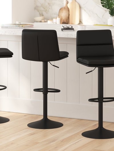 Merrick Lane Keene Set Of 2 Modern Faux Leather Upholstered Adjustable Height Bar Stools With Sturdy Iron Bases In Black product