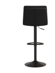 Keene Set Of 2 Modern Faux Leather Upholstered Adjustable Height Bar Stools With Sturdy Iron Bases In Black