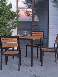 Kersey 5 Piece Patio Table and Chairs Set Faux Teak Wood And Metal Indoor/Outdoor Table And Chairs With All-Weather Purpose - Brown