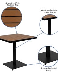 Kersey Outdoor Patio Table All-Weather 30" Square Dining Table with Faux Teak Poly Slats - Steel Frame