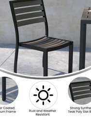 Kersey Outdoor Side Chairs Poly Gray Wash Faux Teak Wood and Metal Patio And Deck Chairs For All-Weather Use- Set Of 2
