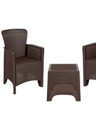 Lanai Outdoor Furniture 3 Item Set Faux Rattan Resin Wicker Lounge Chairs And Side Table Chocolate Brown Patio Furniture