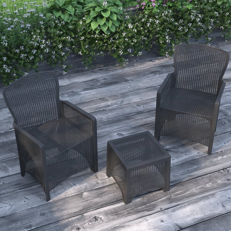 Lanai Outdoor Furniture 3 Item Set Faux Rattan Resin Wicker Lounge Chairs And Side Table