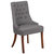 Lillian Gray Fabric Upholstered Tufted Side Accent Chair with Curved Rear Legs in Mahogany Finish