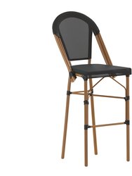 Mael Set Of Two Stacking French Bistro Style Bar Stools With Textilene Seat And Bamboo Finished Metal Frame For Indoor/Outdoor Use - Black