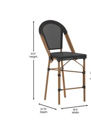 Mael Set Of Two Stacking French Bistro Style Counter Stools With Textilene Seat And Bamboo Finished Metal Frame For Indoor/Outdoor Use