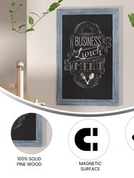 Magda 20" x 30" Rustic Blue Wall Mount Magnetic Chalkboard Sign, Hanging Wall Chalkboard Memo Board