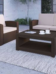Malmok Outdoor Furniture Coffee Table Chocolate Brown Faux Rattan Wicker Pattern All-Weather Patio Coffee Table With Shelving