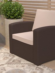 Malmok Outdoor Furniture Resin Chair Chocolate Brown Faux Rattan Wicker Pattern Patio Chair With All-Weather Beige Cushion