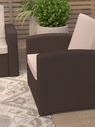 Malmok Outdoor Furniture Resin Chair Chocolate Brown Faux Rattan Wicker Pattern Patio Chair With All-Weather Beige Cushion