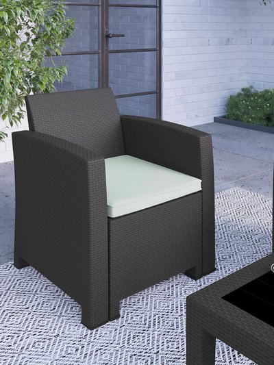 Merrick Lane Malmok Outdoor Furniture Resin Chair Dark Gray Faux Rattan Wicker Pattern Patio Chair With All-Weather Beige Cushion product