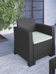 Malmok Outdoor Furniture Resin Chair Dark Gray Faux Rattan Wicker Pattern Patio Chair With All-Weather Beige Cushion - Dark Gray