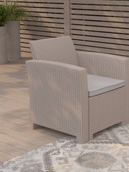 Malmok Outdoor Furniture Resin Chair Light Gray Faux Rattan Wicker Pattern Patio Chair With All-Weather Beige Cushion - Light Gray