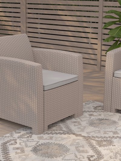 Merrick Lane Malmok Outdoor Furniture Resin Chair Light Gray Faux Rattan Wicker Pattern Patio Chair With All-Weather Beige Cushion product