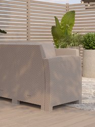 Malmok Outdoor Furniture Resin Loveseat Light Gray Faux Rattan Wicker Pattern 2-Seat Loveseat With All-Weather Beige Cushions