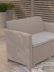 Malmok Outdoor Furniture Resin Loveseat Light Gray Faux Rattan Wicker Pattern 2-Seat Loveseat With All-Weather Beige Cushions - Light Gray
