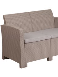 Malmok Outdoor Furniture Resin Loveseat Light Gray Faux Rattan Wicker Pattern 2-Seat Loveseat With All-Weather Beige Cushions