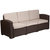 Malmok Outdoor Furniture Resin Sofa Chocolate Brown Faux Rattan Wicker Pattern Patio 3-Seat Sofa With All-Weather Beige Cushions