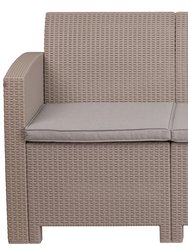Malmok Outdoor Furniture Resin Sofa Light Gray Faux Rattan Wicker Pattern Patio 3-Seat Sofa With All-Weather Beige Cushions