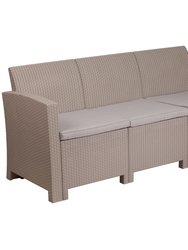 Malmok Outdoor Furniture Resin Sofa Light Gray Faux Rattan Wicker Pattern Patio 3-Seat Sofa With All-Weather Beige Cushions