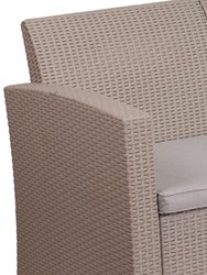 Malmok Outdoor Furniture Resin Sofa Light Gray Faux Rattan Wicker Pattern Patio 3-Seat Sofa With All-Weather Beige Cushions