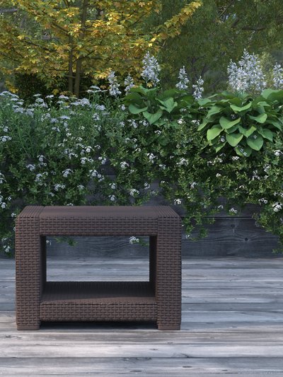 Merrick Lane Malmok Outdoor Furniture Side Table Chocolate Brown Faux Rattan Wicker Pattern All-Weather Patio Side Table With Shelving product