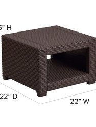 Malmok Outdoor Furniture Side Table Chocolate Brown Faux Rattan Wicker Pattern All-Weather Patio Side Table With Shelving