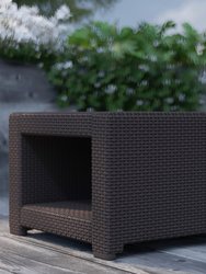 Malmok Outdoor Furniture Side Table Chocolate Brown Faux Rattan Wicker Pattern All-Weather Patio Side Table With Shelving