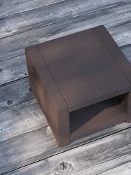 Malmok Outdoor Furniture Side Table Chocolate Brown Faux Rattan Wicker Pattern All-Weather Patio Side Table With Shelving